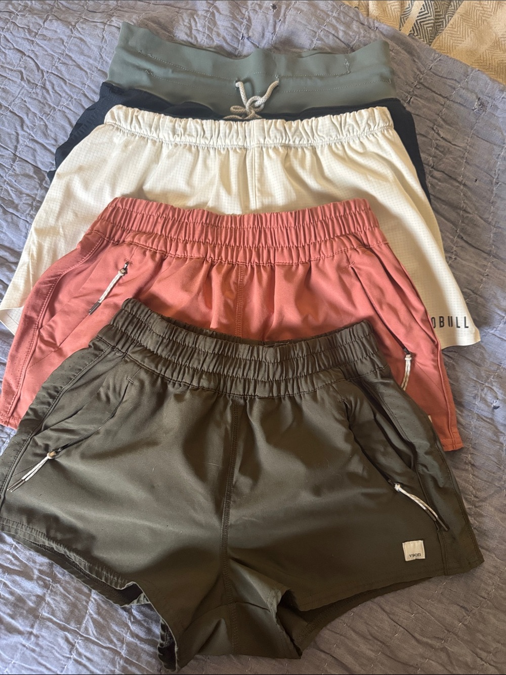 Vuori Women's Olive, Rust, Cream & Sage Athletic Shorts Set